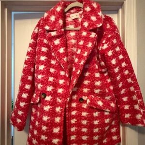 Stylish Hot Pink and White Women's Coat